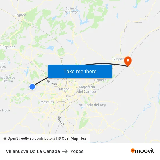 Villanueva De La Cañada to Yebes map