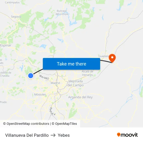 Villanueva Del Pardillo to Yebes map