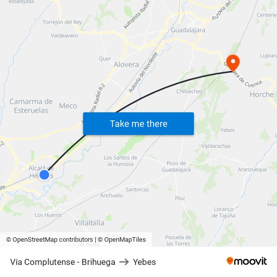 Vía Complutense - Brihuega to Yebes map
