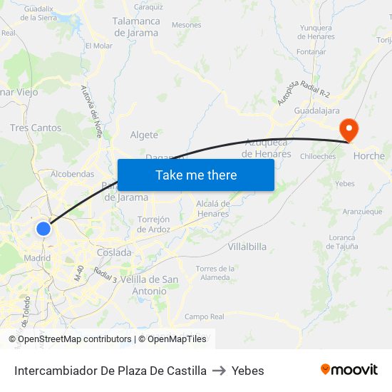 Intercambiador De Plaza De Castilla to Yebes map