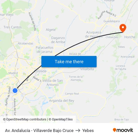 Av. Andalucía - Villaverde Bajo Cruce to Yebes map