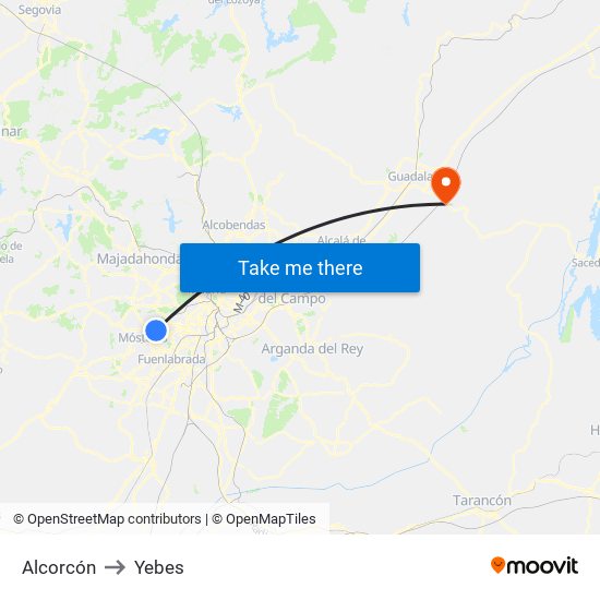 Alcorcón to Yebes map