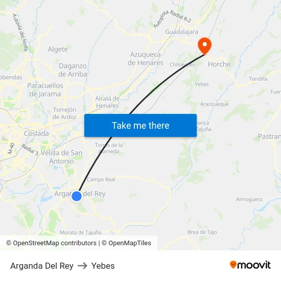 Arganda Del Rey to Yebes map