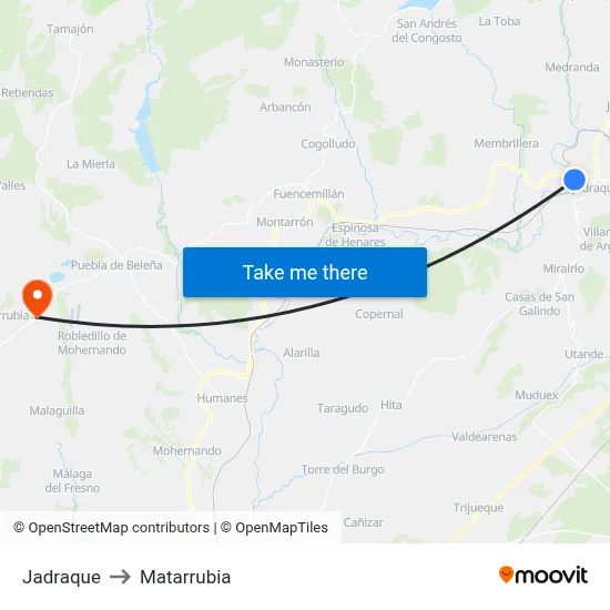 Jadraque to Matarrubia map