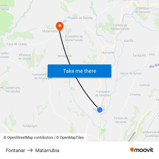 Fontanar to Matarrubia map