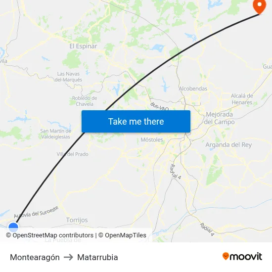 Montearagón to Matarrubia map