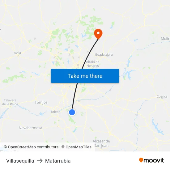 Villasequilla to Matarrubia map