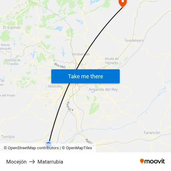 Mocejón to Matarrubia map