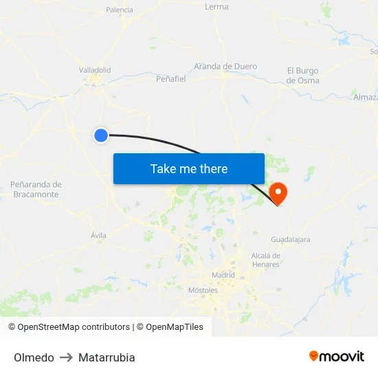 Olmedo to Matarrubia map