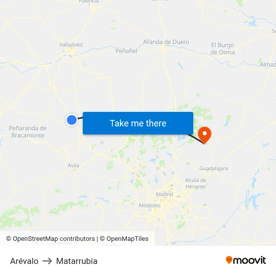 Arévalo to Matarrubia map