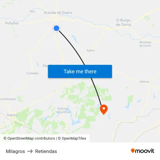 Milagros to Retiendas map