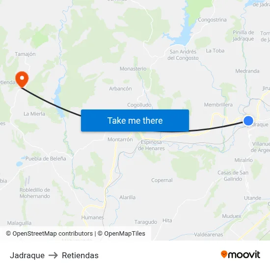 Jadraque to Retiendas map
