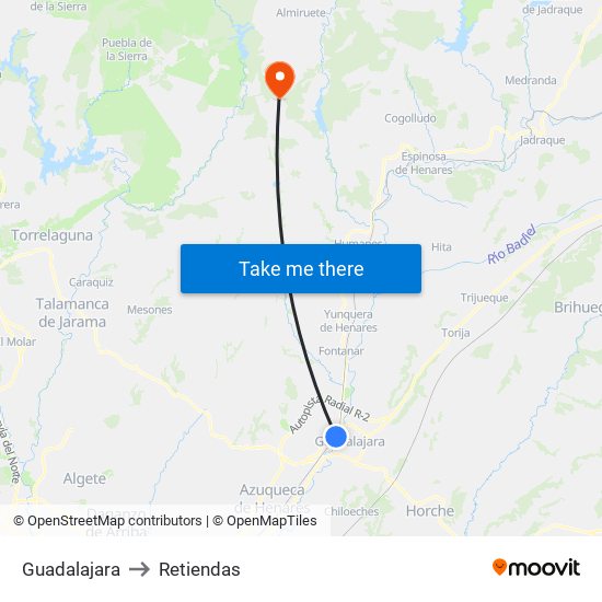 Guadalajara to Retiendas map