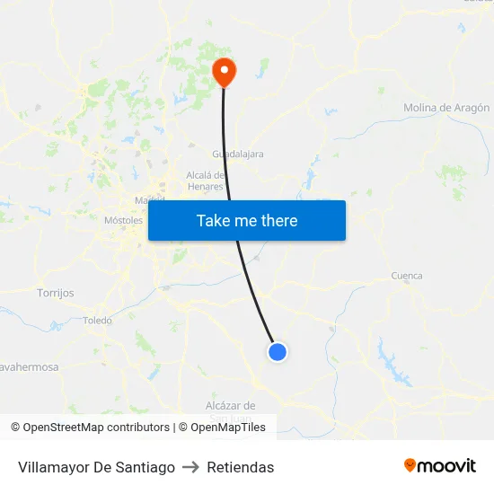 Villamayor De Santiago to Retiendas map