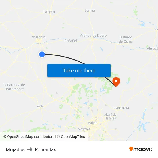 Mojados to Retiendas map