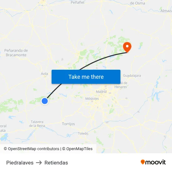 Piedralaves to Retiendas map