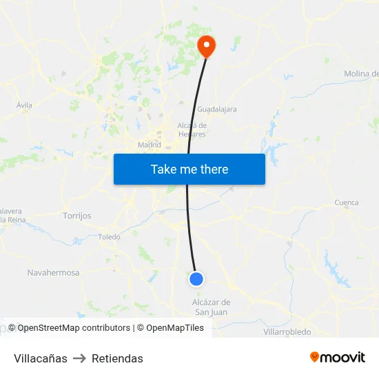 Villacañas to Retiendas map