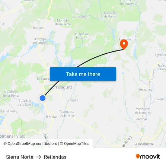 Sierra Norte to Retiendas map