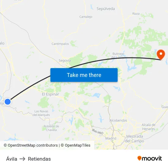 Ávila to Retiendas map