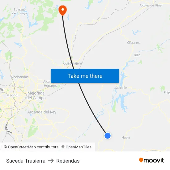 Saceda-Trasierra to Retiendas map