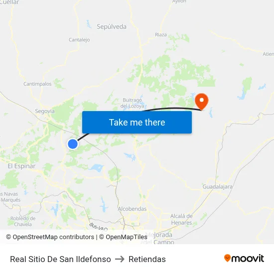 Real Sitio De San Ildefonso to Retiendas map