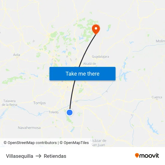 Villasequilla to Retiendas map