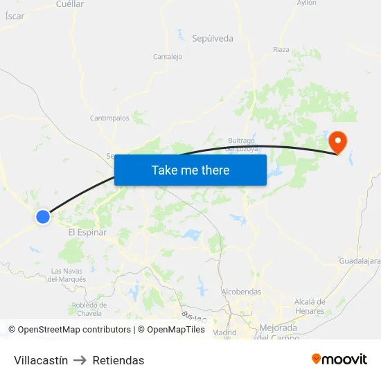 Villacastín to Retiendas map