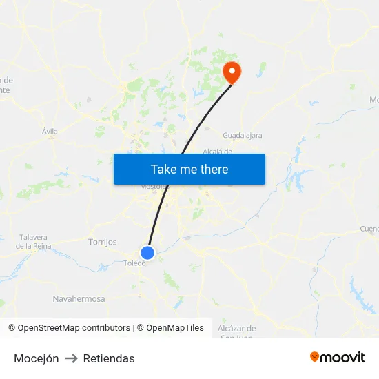 Mocejón to Retiendas map