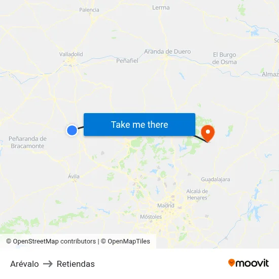 Arévalo to Retiendas map