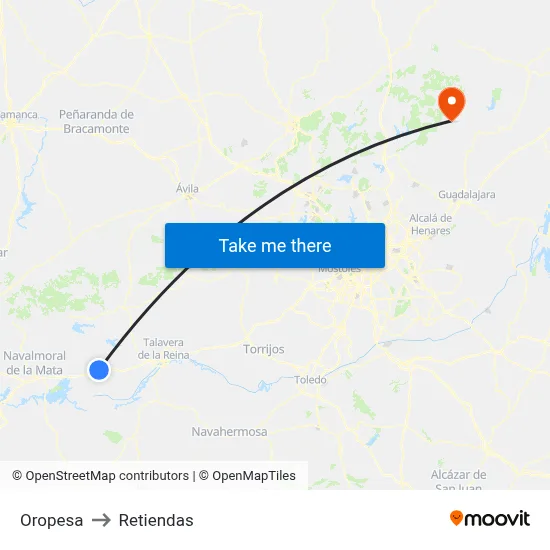 Oropesa to Retiendas map