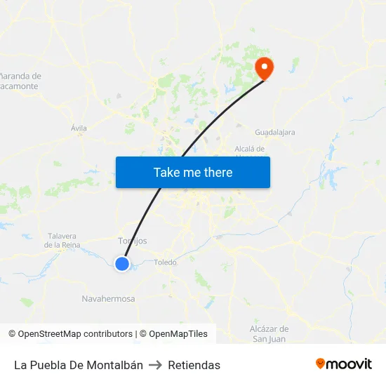 La Puebla De Montalbán to Retiendas map