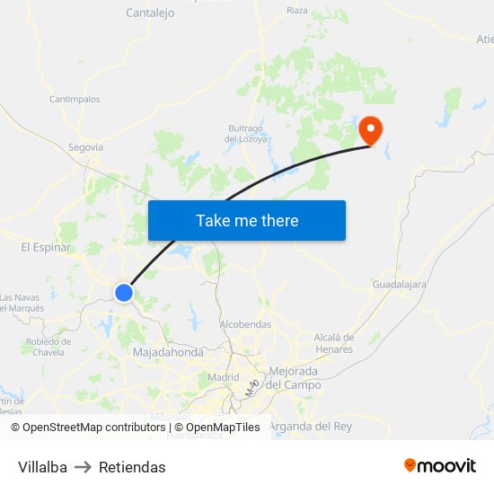 Villalba to Retiendas map
