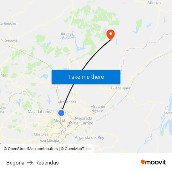 Begoña to Retiendas map