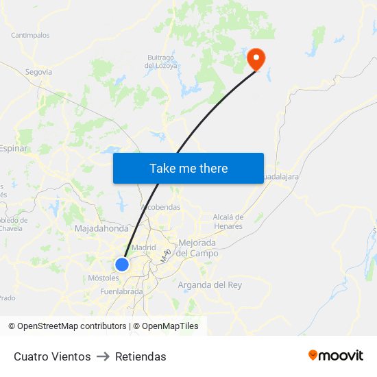 Cuatro Vientos to Retiendas map