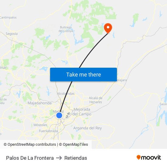 Palos De La Frontera to Retiendas map