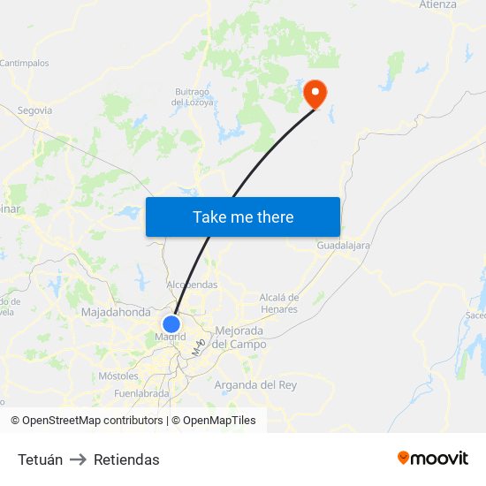 Tetuán to Retiendas map