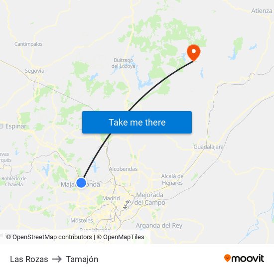 Las Rozas to Tamajón map