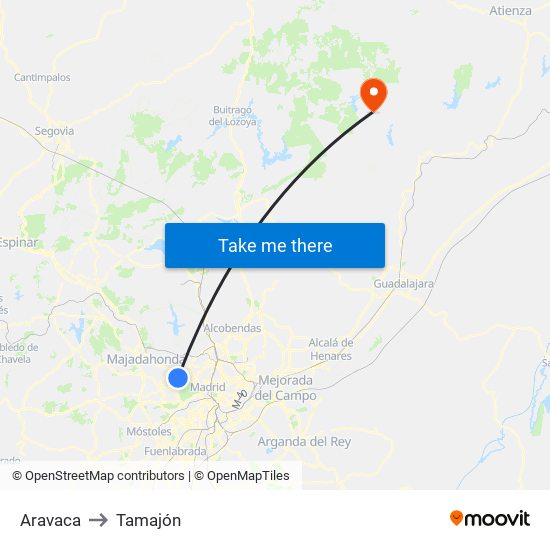 Aravaca to Tamajón map
