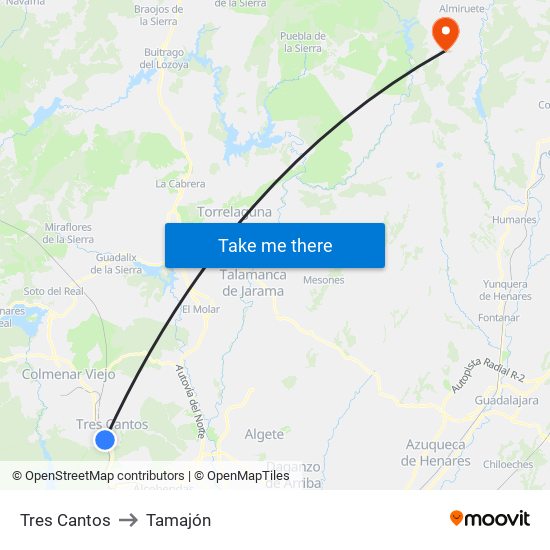 Tres Cantos to Tamajón map