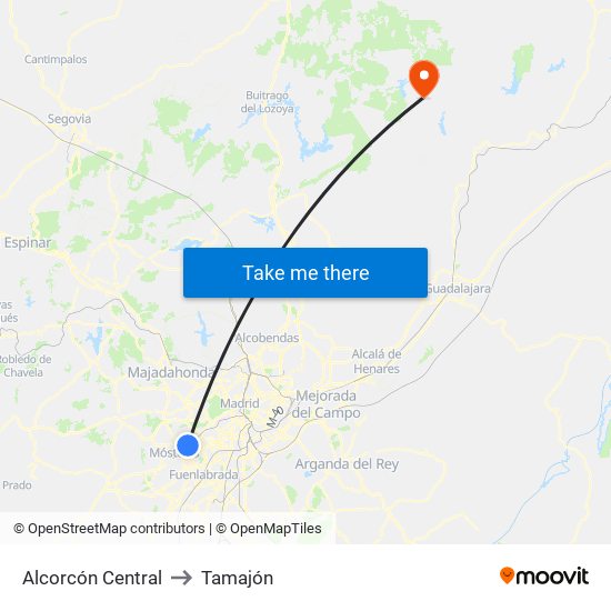 Alcorcón Central to Tamajón map