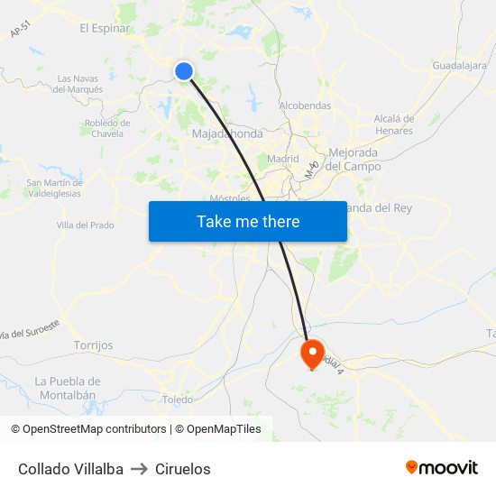 Collado Villalba to Ciruelos map