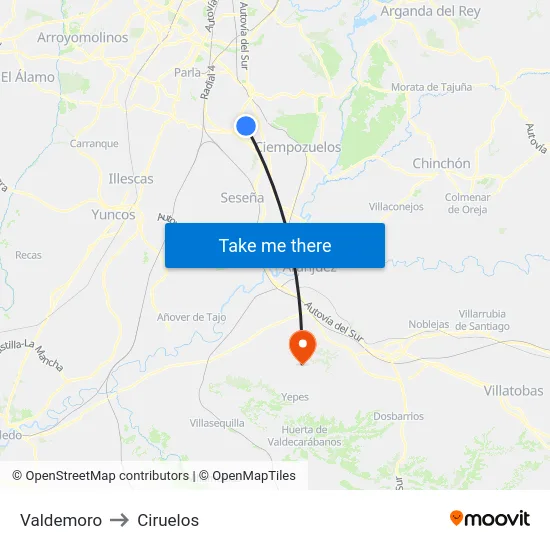 Valdemoro to Ciruelos map