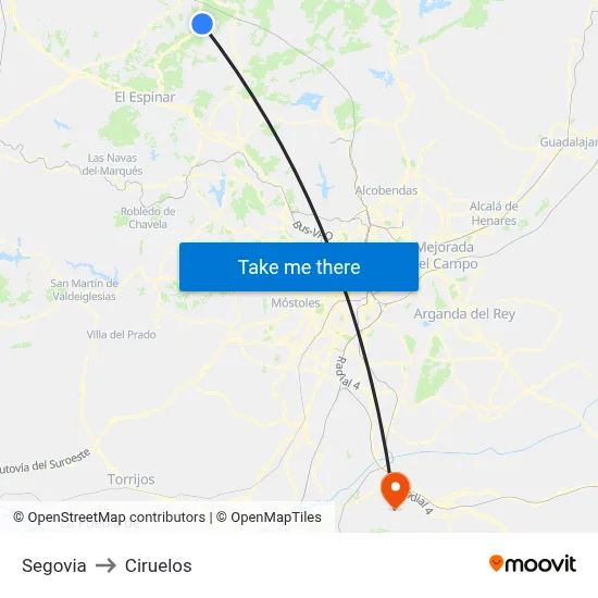 Segovia to Ciruelos map