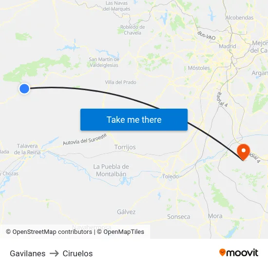 Gavilanes to Ciruelos map