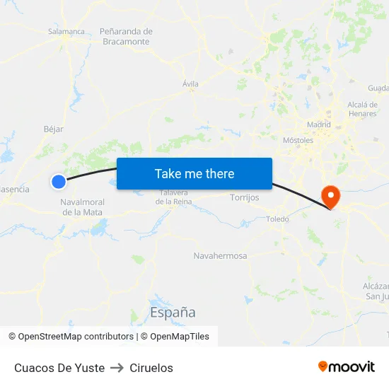 Cuacos De Yuste to Ciruelos map