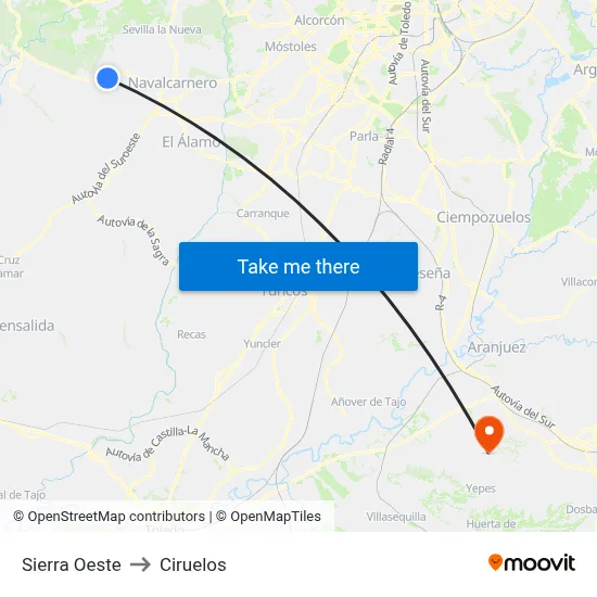 Sierra Oeste to Ciruelos map