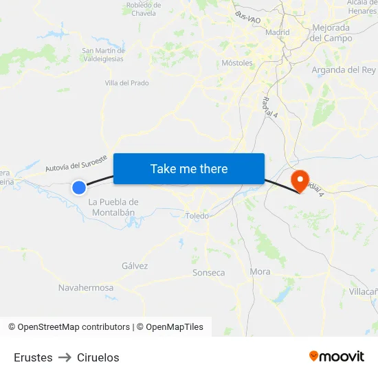 Erustes to Ciruelos map