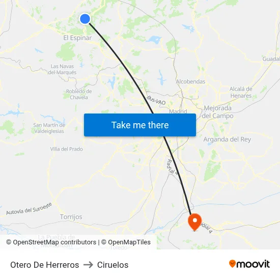 Otero De Herreros to Ciruelos map