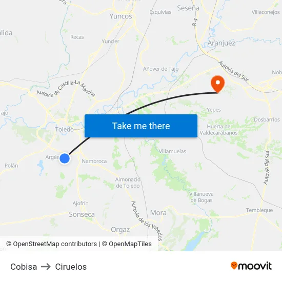 Cobisa to Ciruelos map