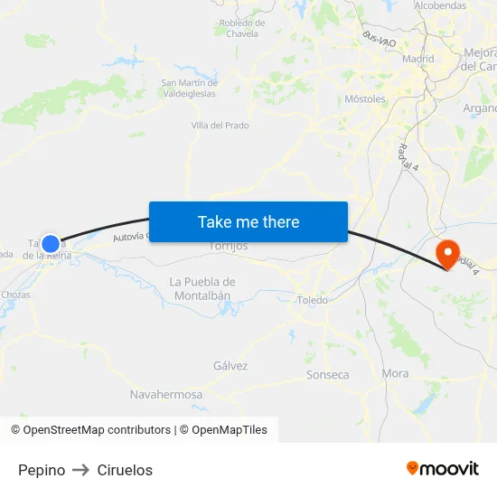 Pepino to Ciruelos map